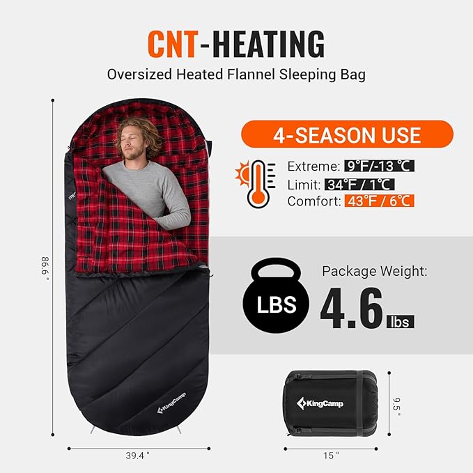 KingCamp Sleeping Bag for Adults, Cold Weather & Warm Extra Wide Big & Tall XL Portable Waterproof Flannel Sleeping Bags, Essentials Gear Accessories for Camping Backpacking Hiking Indoor & Outdoor