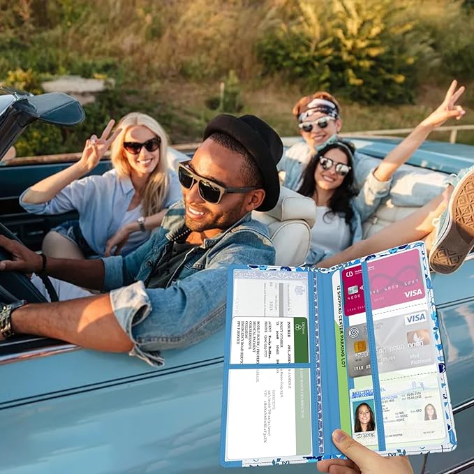 Car Registration and Insurance Holder, with Magnetic Closure for License, Cards and Documents, All Vehicle Needs and Car Accessories (Flower-Blue)