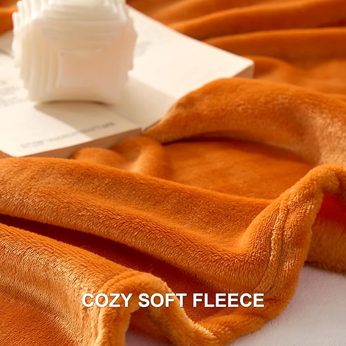 Hansleep Fleece Orange Throw Blanket, Super Soft Flannel Fuzzy Plush Cozy Blanket for All Seasons, Orange, Throw 50x60 Inches