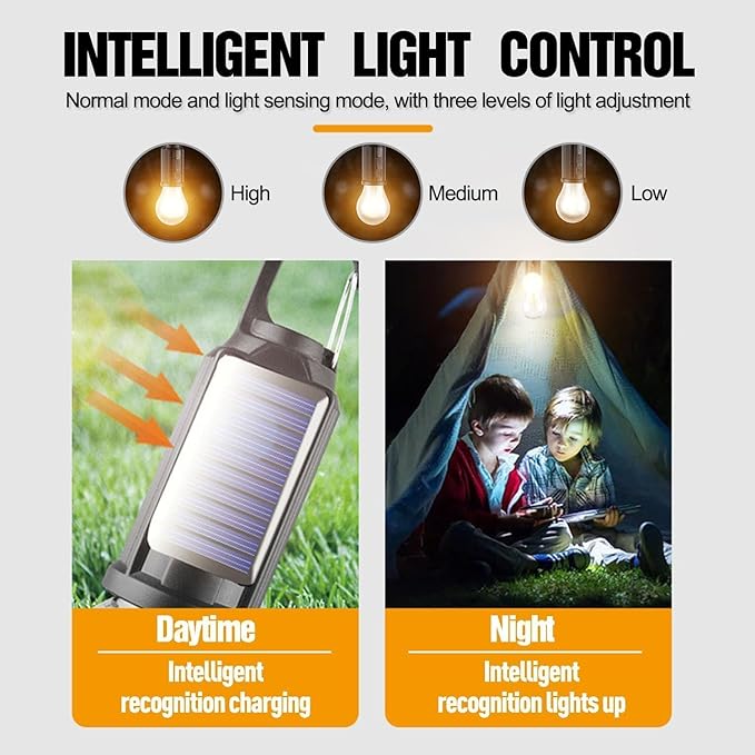 Solar Tent Lamp Portable LED Tent Lights, Hook Hurricane Emergency LED Camping Light Bulb, USB Rechargeable Lantern Bulb for Camping Hiking Backpacking Fishing Outage (3)