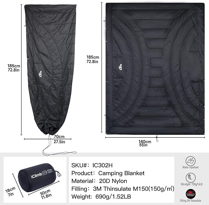 iClimb 3M Thinsulate Insulation Warm Camping Blanket Ultralight Compact