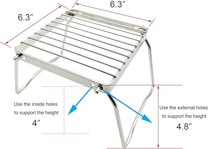 TreGoo Ultralight Mini Camp Grill with Foldable Legs – 304 Stainless Steel Grate, Portable Gas Stove & Campfire Stand, Compact Grill Grid for Backpacking/Camping/Hiking/Picnic/Travel/Fishing (Weave)
