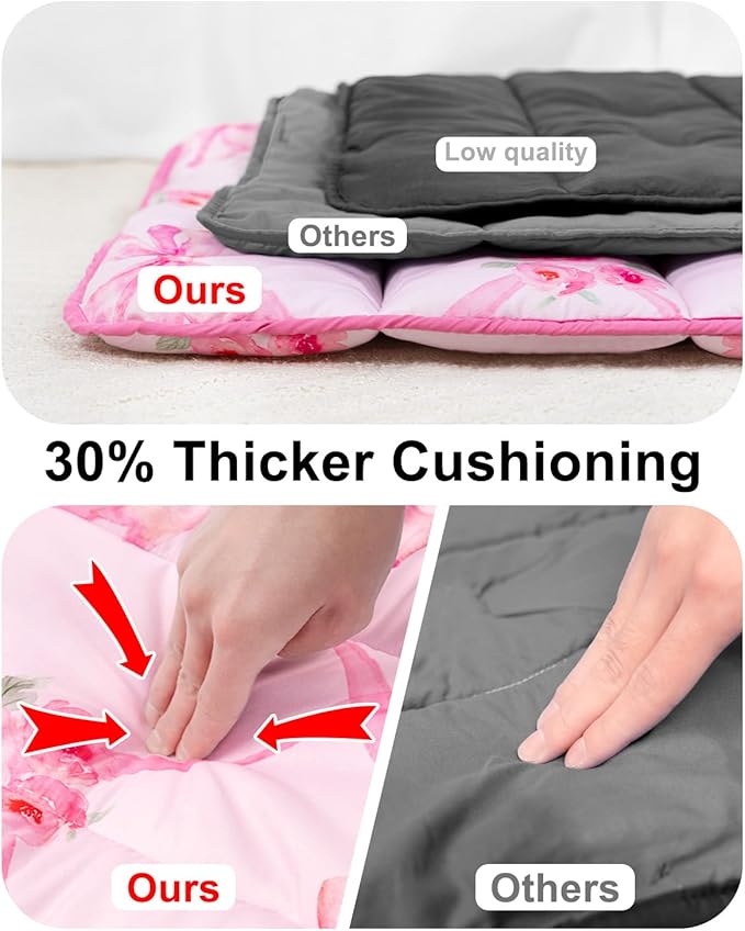 Primlect Thickened Toddler Nap Mat with Removable Pillow and Minky Blanket, Extra Large 55''x35'' Sleeping Bag, Washable, Roll up, Perfect for Daycare, Preschool, Kindergarten, Boys and Girls Bow