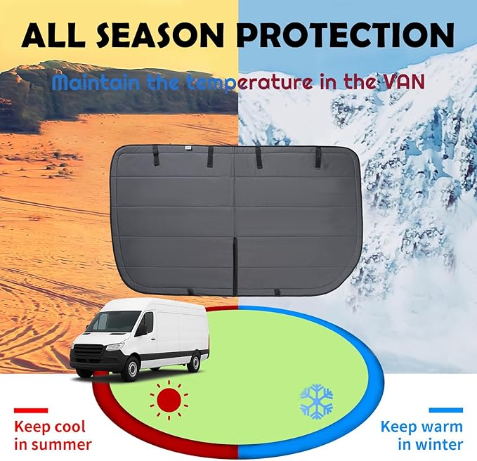 Magnetic Insulated Sliding Door Window Cover for 2007-2026 Mercedes-Benz Sprinter NCV3/VS30 Vans with No Plastic Trim, Blackout Privacy Sun Shades for Stealth Camping – Dark Gray