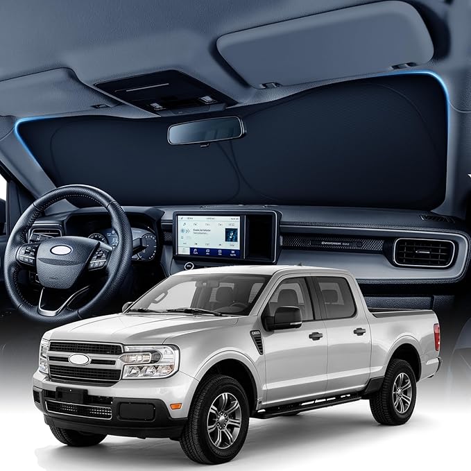 Zanch Custom Windshield Sun Shade for Ford Maverick 2022-2026, 7-Layer Heavy-Duty UV & Heat Block Protection, 3D Laser Scanned Instant Cooling, Foldable Truck Accessories