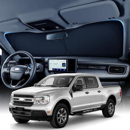 Zanch Custom Windshield Sun Shade for Ford Maverick 2022-2026, 7-Layer Heavy-Duty UV & Heat Block Protection, 3D Laser Scanned Instant Cooling, Foldable Truck Accessories