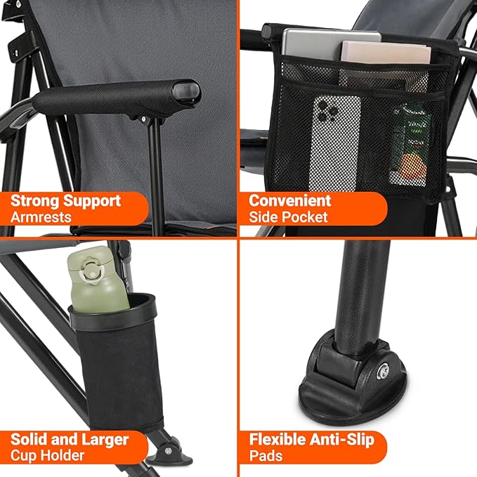 Overmont Heated Camping Chair with High Back - 3 Heat Levels 2-Zone Separately Heating - 450 LBS Support Heavy Duty Folding Chair Portable for Adults Patent No.: US D1.028.543S - Battery NOT Included