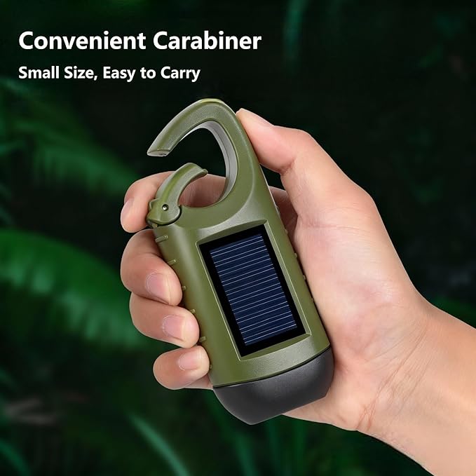 Hand Crank Solar Flashlight with USB Charing, Emergency USB Rechargeable LED Flashlight,Portable Handheld LED Survival Flashlight for Camping, Outdoor, Hiking Green