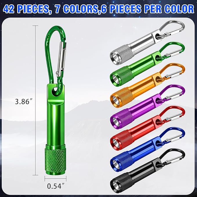 42 Pcs Mini Keychain Flashlights Ultra-Bright LED Metal Carabiner Clip Compact Emergency Lights for Camping Hiking Cycling Survival Kits