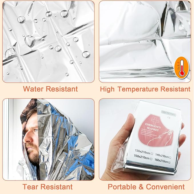 10 Pack Emergency Mylar Thermal Blankets - 84"x52" Durable Space Blankets for First Aid, Survival, Camping, Hiking, Car Emergency Kit, Outdoor Camping Gear