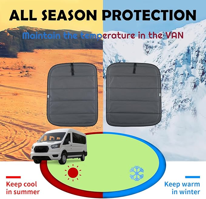 Extra-Thick Magnetic Insulated Rear Door Window Covers for 2015-2026 Ford Transit Medium and High Roof Vans with NO Plastic Trim, Blackout Privacy Sun Shades for Stealth Camping – Dark Gray