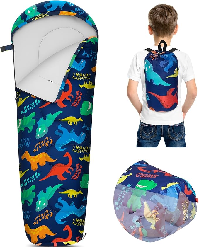 FIOBEE Kids Sleeping Bag for Girls Boys 3 Season Warm & Cool Weather Youth Camping Sleeping Bags with Backpacking Bag Waterproof for Traveling Hiking Indoor Outdoor Camping Essentials