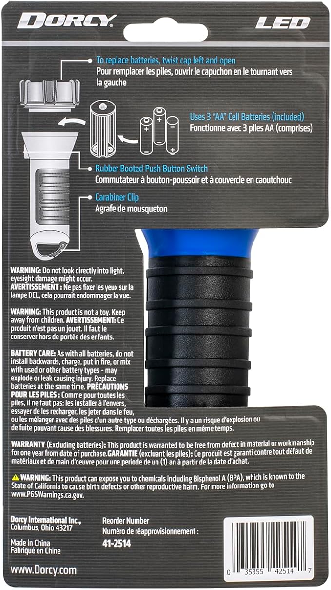 Dorcy 150 Lumen Floating Water Resistant LED Flashlight with Carabineer Clip, Blue (41-2514)