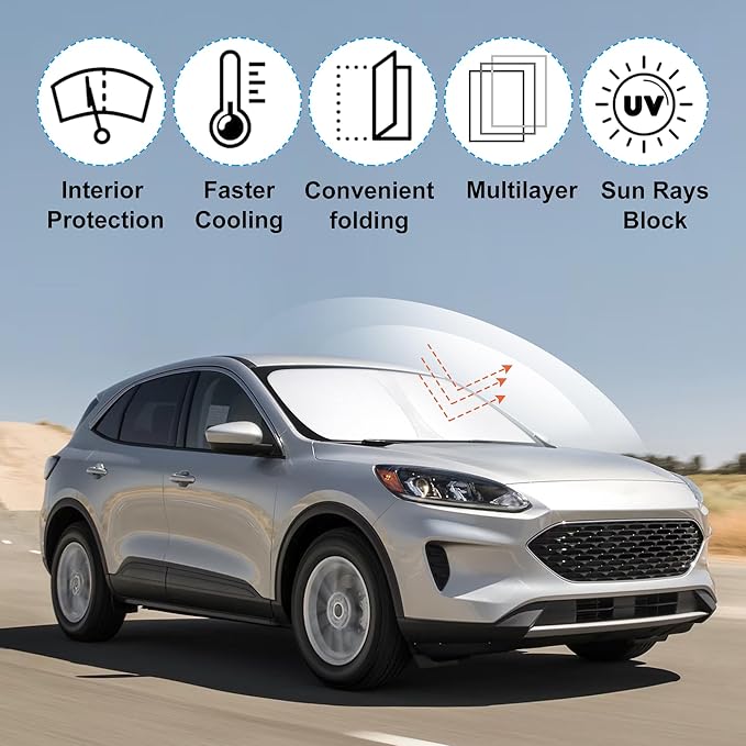 Windshield Sun Shade Custom Fit 2020 2021 2022 2023 2024 2025 2026 Ford Escape Accessories Foldable Sunshade Sun Blocker Front Window Shades Covers Keep Car Cooler