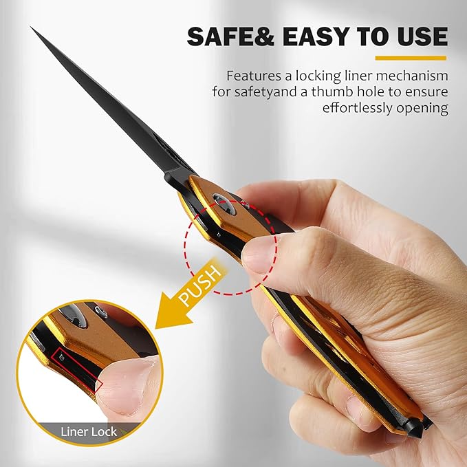 Stocking Stuffers Gifts for Men, Carabiner Multitool 6-in-1 EDC Carabiners Pocket Knife with Window Breaker, Bottle Opener and Screwdriver，Folding Knife for Camping Hiking（Gold）