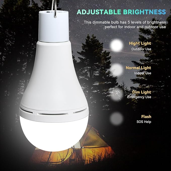 Chicken Coop Light with Timer, Rechargeable Solar Light Bulbs for Indoor Home, Chicken Coop, Outdoor Camping Lamps for Tent, LED Solar Lights for Shed Night, Emergency Power Outage, Outside