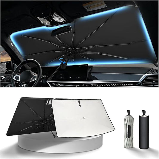 KUST Sun Shade Umbrella for 2009-2018 Dodge Ram 1500 2500 3500 | Custom Fit Windshield Sunshade | Foldable Sunshade with Bendable Handle | Blocks Heat & UV Scratch Resistant