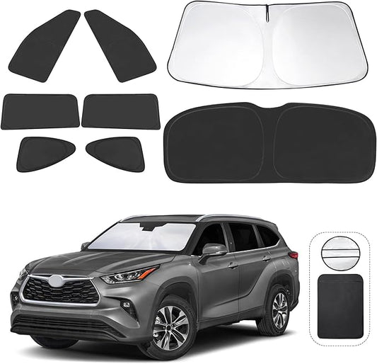TINGLU Window Shades 8PCS for Toyota Highlander 2020-2026 Accessories Car Side Full Windows Rear Triangular Windshield Sun Shade Sun UV Rays & Privacy Protection for Camping,Napping,and Relaxing