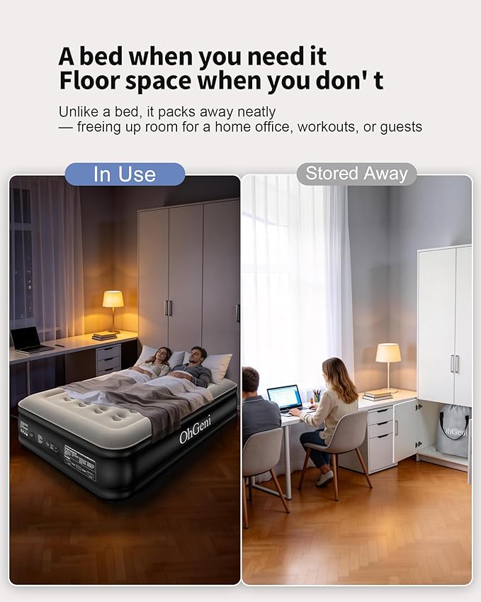 OhGeni Air Mattress Full with Built in Pump, 18" Raised Inflatable Blow up Mattress, Family Choice Award Winner, Portable Foldable Bed with Upgraded Surface for Home & Camping, 600 lbs