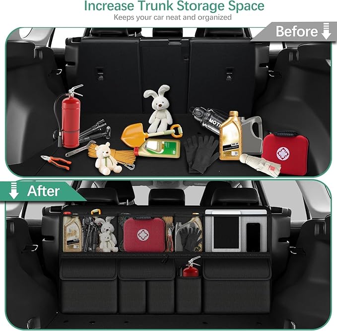 Hanging Car Trunk Organizer Fit For Toyota RAV4 Foldable Large Capacity 41.3x20 inch Backseat Trunk Organizers Storage, Car Accessories Interior, with Multi Pockets Black