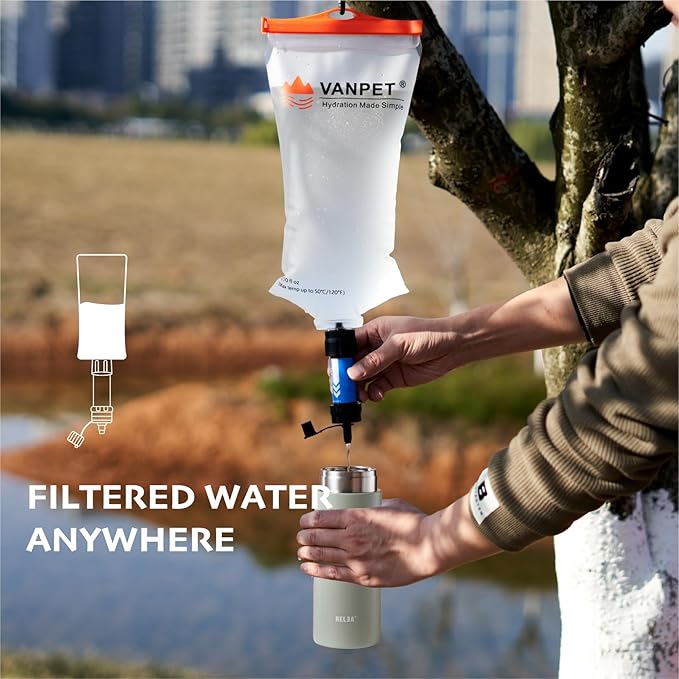 VANPET Upgrade Water Bag 2L Compatible with Sawyer Squeeze Water Filter, Durable TPU Material, BPA & PVC Free Squeeze Pouch, Collapsible Hydration Canteens for Camping Hiking Cycling (1 Pc)