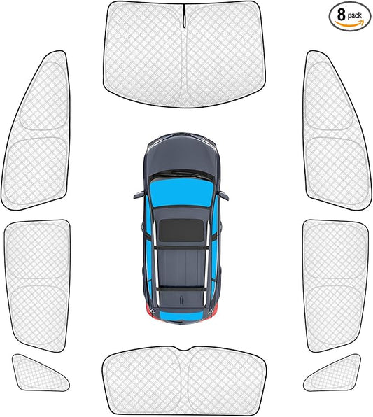 KMF 8pcs Thicken Sun Shades for Volkswagen VW ID.4 2021-2025 2026 Accessories, Full Car Window Covers Sunshade for Windshield Side Rear, UV Block and Blackout Privacy for Car Camping Outdoor