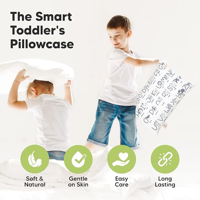 KeaBabies Toddler Pillowcase 13"x18" - Organic Cotton Toddler Pillowcase for Kids, Boys, Girls, Soft & Durable Cotton Cover for Miniature Sleepy Pillows, Cute Colors, Pillow Sold Separately(Alphamals)