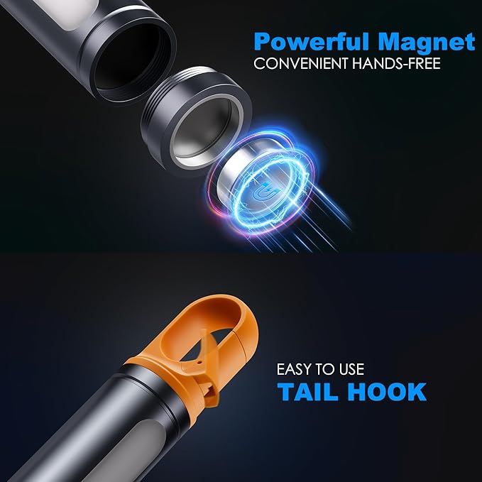 ADDplus Magnetic Flashlight Rechargeable,2000LM 5000mAh Flashlights High Lumens with 9 Modes,Waterproof, Adjustable,Powerful Flash Light,Multi-Flashlights for Home,Car,Hiking,Camping (2, Black)