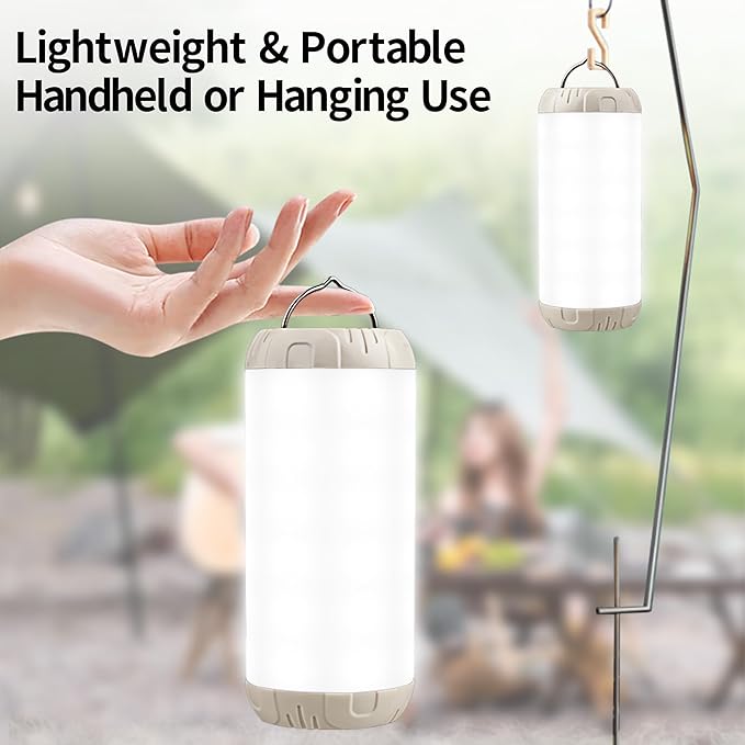 Rechargeable Camping Lantern, 1200 Lumens Ultra Bright Portable LED Lantern, Up to 80 Hours Runtime, IP68 Waterproof, 3 Light Modes + SOS Emergency Light for Power Outages, Hiking, Hurricane