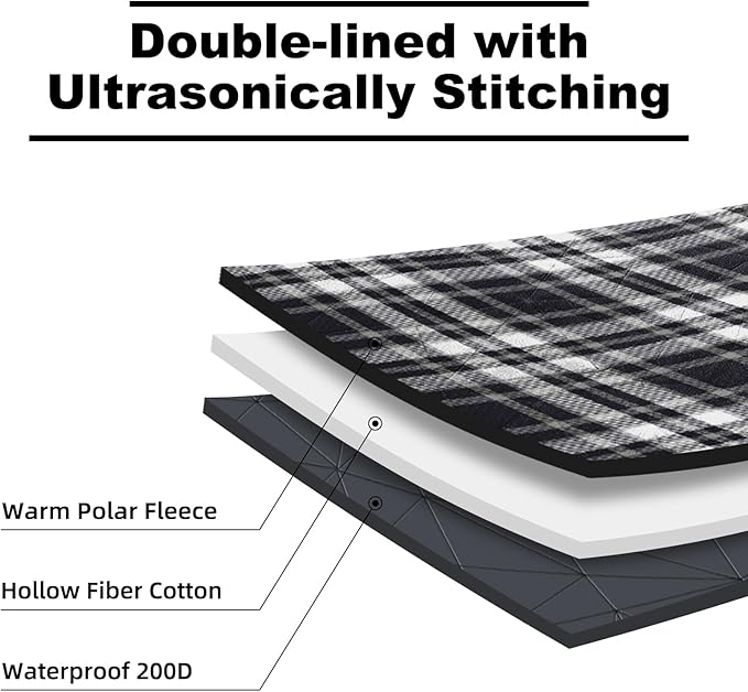 Large Outdoor Waterproof Blanket Extra Thick Fleece Stadium Blanket for Camping, Car, Pet, Picnics - Windproof, Wearable, Machine Washable 80" x 58" (Black Check)
