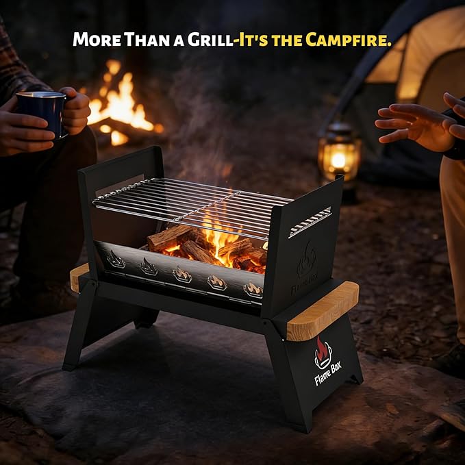 Nomad Portable Charcoal Grill – Ultra-Slim Folding BBQ for Outdoor Cooking, Camping & Travel | 304 Stainless Steel, Heat-Resistant Wood Handles, 3-sec Setup, Ready to serve 3-4 people