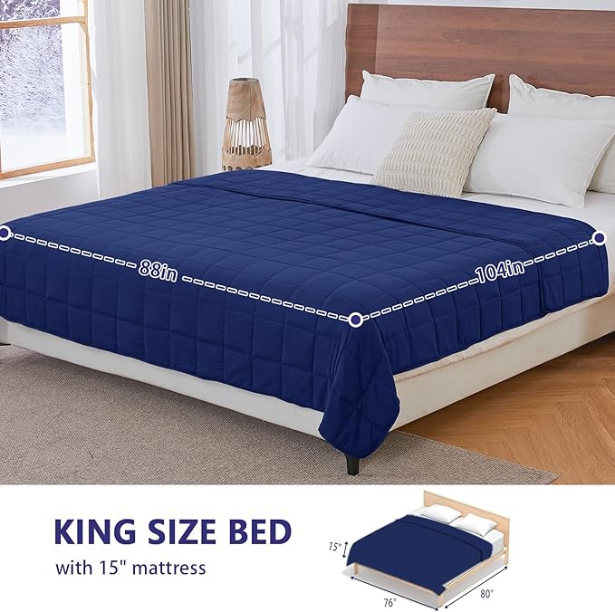 yescool Weighted Blanket for Adults (30 lbs, 88" x 104", Blue) Cooling Heavy Blanket for Sleeping Perfect for 290-310 lbs, King Size Breathable Blanket with Premium Glass Bead, Machine Washable