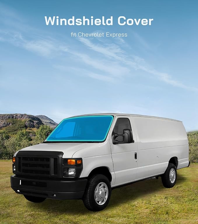 Extra-Thick Windshield Cover for Chevy Express/Gmc Savana Van, Insulated Blackout Foldable Windshield Sunshade, AllSeasonGuard Pro