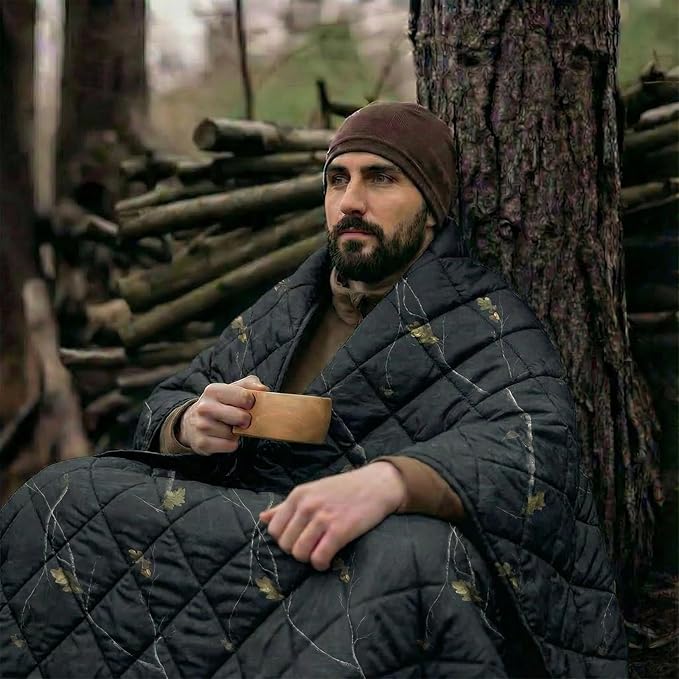LOOGU Camo Blanket Waterproof Insulation Poncho Liner for Outdoor Camping, Hiking, Hunting, Survival, Backpacking, Picnicking