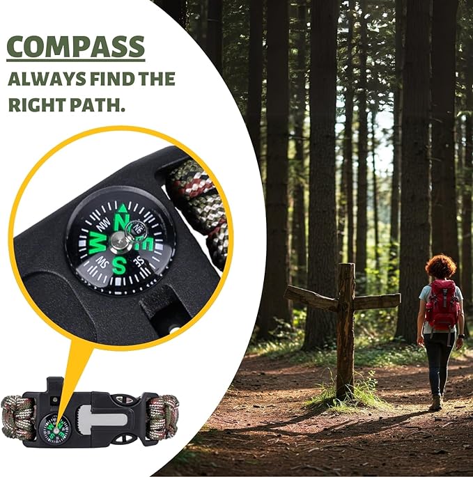 Tactiko Survival Bracelet & 10' Paracord Bundle – Fire Starter, Compass, Emergency Whistle, Mini Saw - Tactical Outdoor Survival Gear for Camping, Hiking, and Emergency Kits - U.S. Company