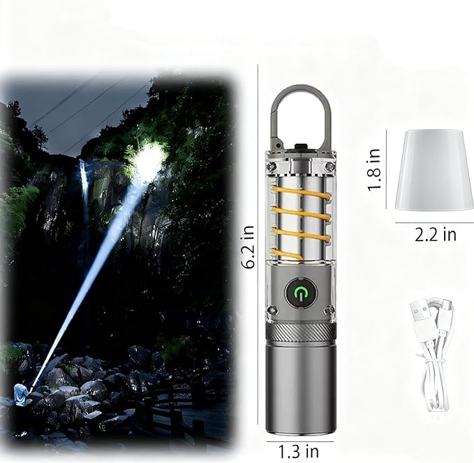 Rechargeable Flashlights High Lumens，Super Bright High Lumens Led Flashlights，6 Modes Zoomable Linternas，Small Flashlights Powerful，Suitable for Hiking Camping and Family Emergencies