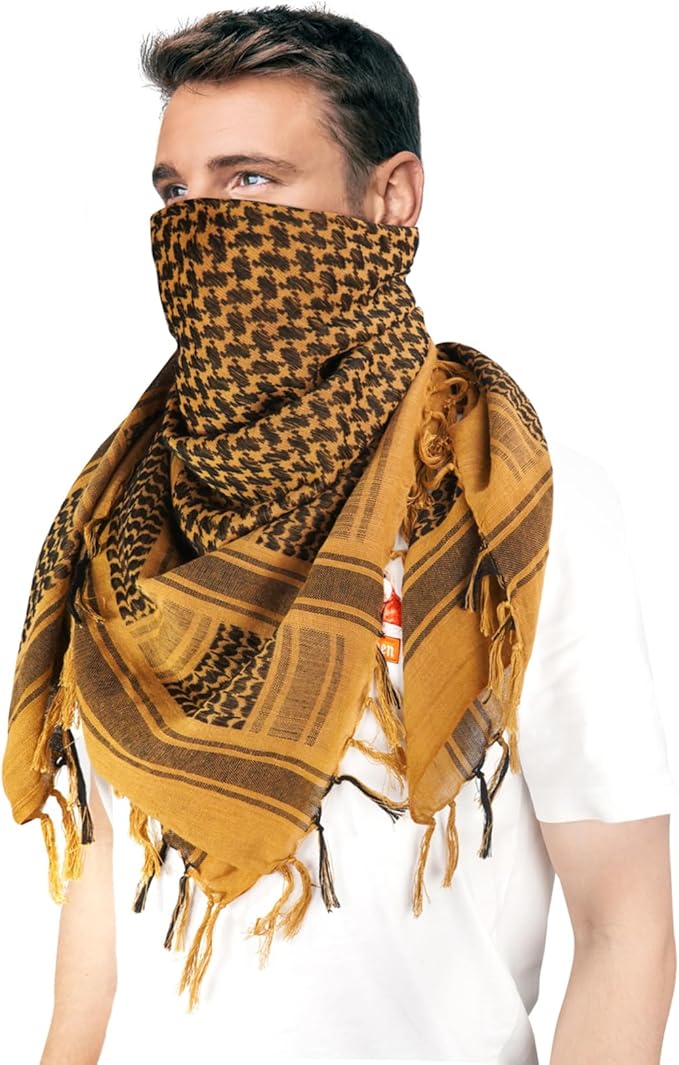 Explore Land Cotton Shemagh Keffiyeh Tactical Desert Scarf Neck Head Wrap with Tassel for Men Women