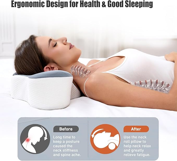 Bespilow Camping Travel Pillow for Sleeping - Memory Foam Cervical Neck Support Pillow for Neck Pain Relief, Inflatable Alternative, Compressible Cooling Orthopedic Pillow for Backpacking, Airplane