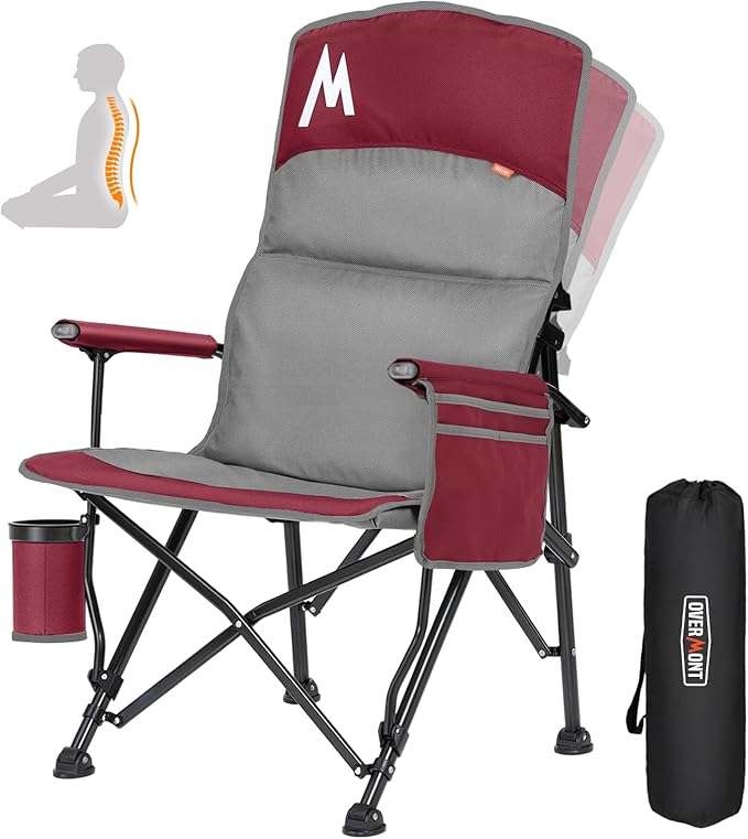 Overmont Camping Chair with Lumbar Support for Adults - Oversized with High Back Supports 450 LBS - Heavy Duty Folding Chair Portable for Outdoor Lawn Patio Balcony with Patent No.: US D1.028.543 S