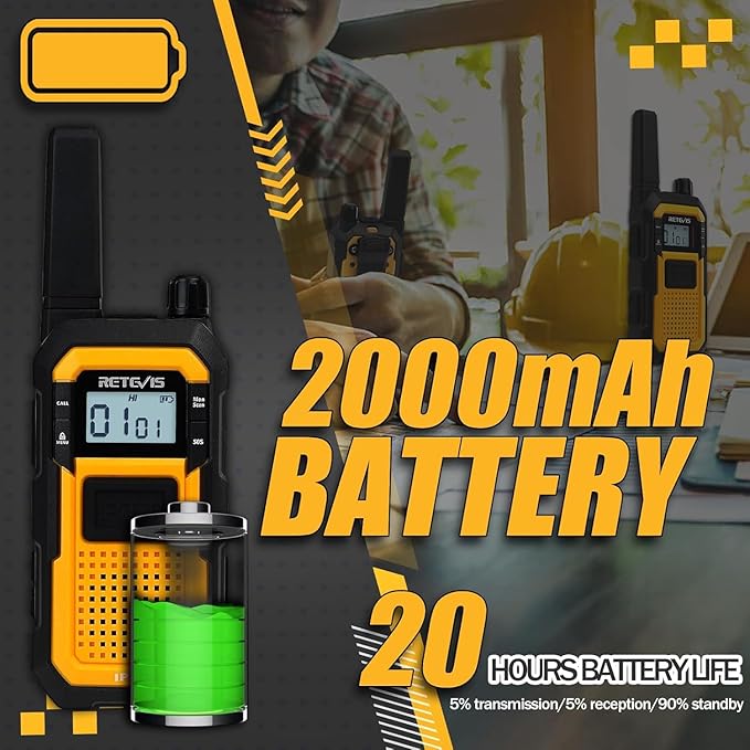Retevis RB48 Walkie Talkies Long Range,MIL-STD 810H IP67 Waterproof Two Way Radios with Earpiece, Support VOX, Vibration Call, 2000mAh, NOAA, 2 Way Radio for Business(2 Pack)