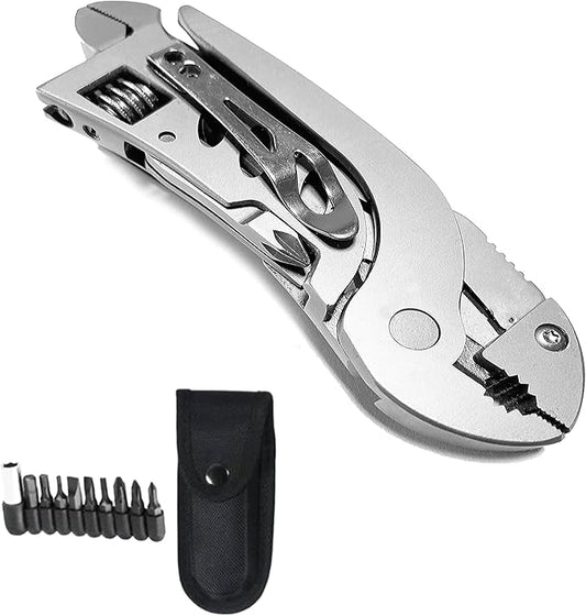 Multitool Wrench With 7 Tools/Pliers/Wire Cutter/Flat Screwdriver/Phillips Screwdriver, Portable Adjustable Pocket Folding Multi Tool Plier Multipurpose Tool (Silver)