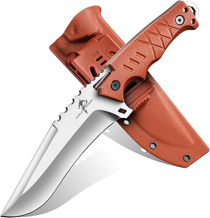 Purple Dragon Camping Knife with Sheath - D2 Steel Survival Knives for Bushcraft - Ergonomic G10 Handle Outdoor Survival Gear Christmas Gift for Men and Women