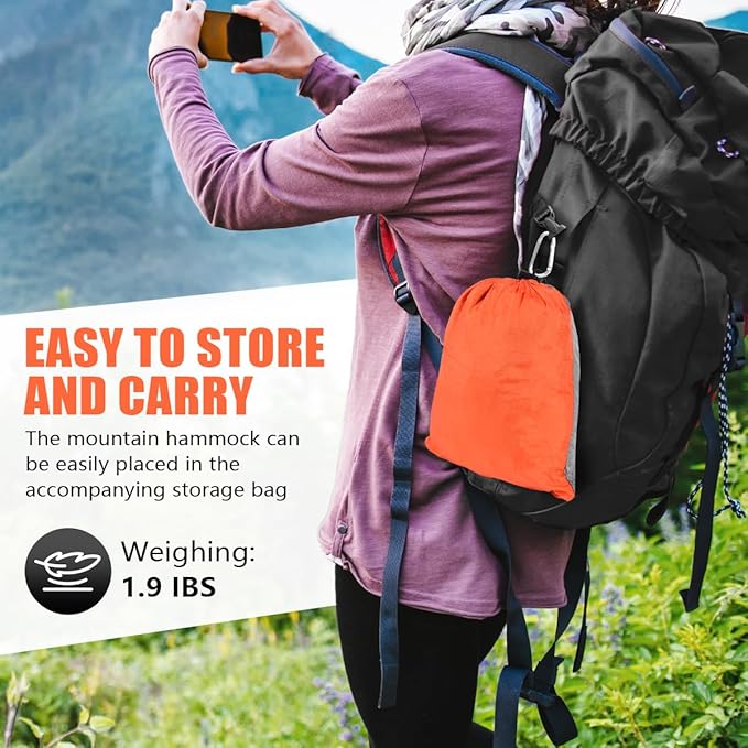 OBTANIM Camping Hammock 500lbs Portable Lightweight Single or Double Hammock with Tree Straps and Carry Bag for Camping Backpacking Hiking Travel Beach Outdoor Indoor (Gray and Orange)