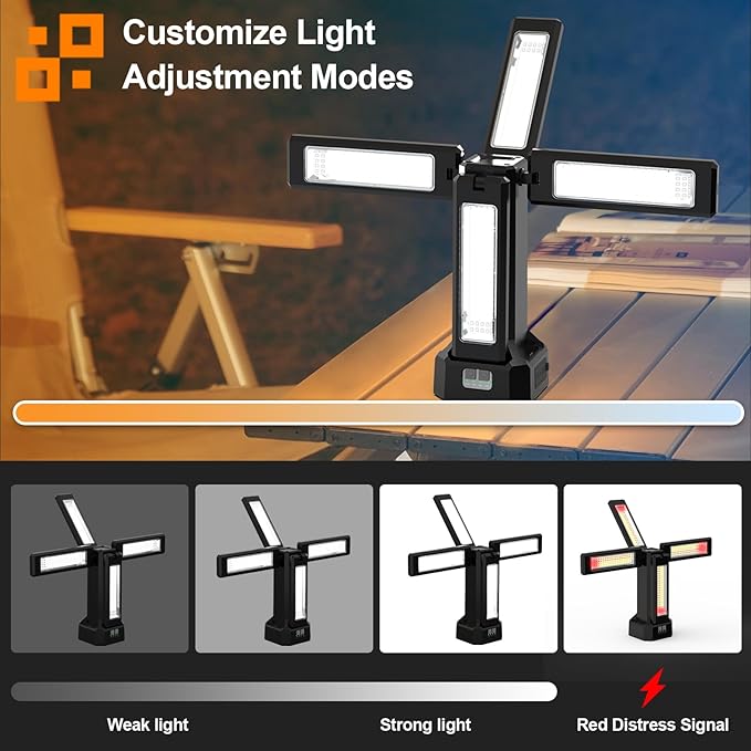 13200mAh Rechargeable Solar Work Light with Folding Stand and Carrying Bag, AODOO 8000 Lumen Stepless Dimmable , White/Warm/Nature White/RED(SOS) with Detachable Tripod (Black(Remote))