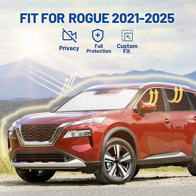 Car Window Shades for Nissan Rogue 2021-2025 Accessories - Full Set 8PCS Side Window Sunshades with Memory Frame & Blackout Fabric, Privacy UV Shield for Camping/Travel