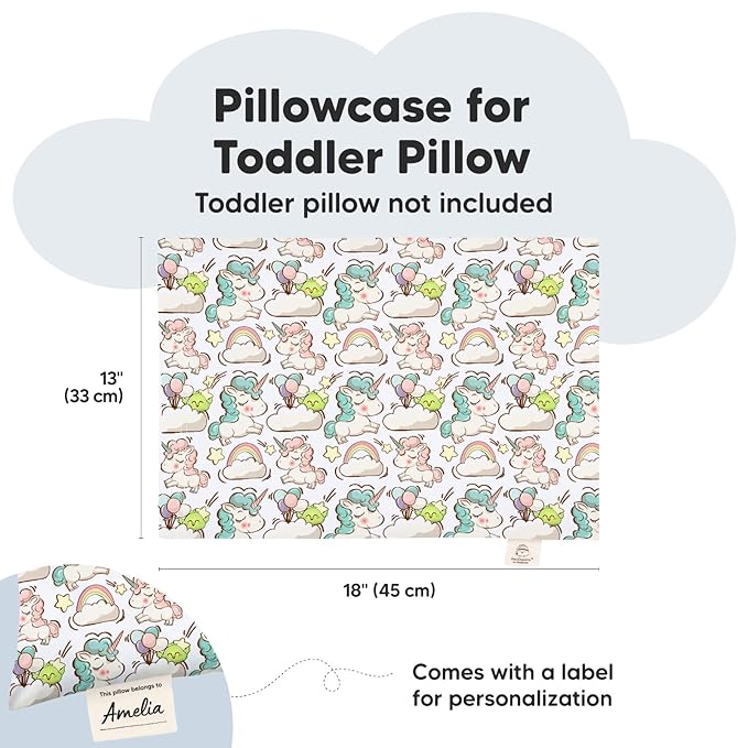 KeaBabies Toddler Pillowcase 13"x18" - Organic Cotton Toddler Pillowcase for Kids,Boys,Girls,Soft & Durable Cotton Cover for Miniature Sleepy Pillows,Cute Colors,Pillow Sold Separately(Unicorn Dreams)
