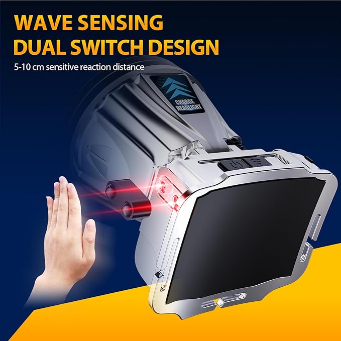 Super Bright Headlamp High Power Headlight LED Rechargeable Motion Sensor Hunting Head lamp Flashlight Spotlight Waterproof Light for Outdoor Fishing Camping Hiking