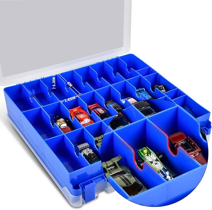 Toy Car Storage Organizer Case Compatible with Hot Wheels/for Matchbox Cars. Display Carrying Container Holder for LOL Surprise Dolls/for Shopkins with 48 Compartments Double Sided-Blue (Box Only)