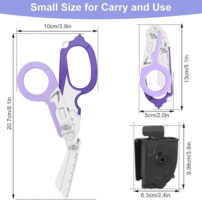 6-in-1 trauma shears - emergency responders, outdoor emergencies, medical staff, and outdoor camping, Gift box packaging with scissors storage K sheaths (Purple)