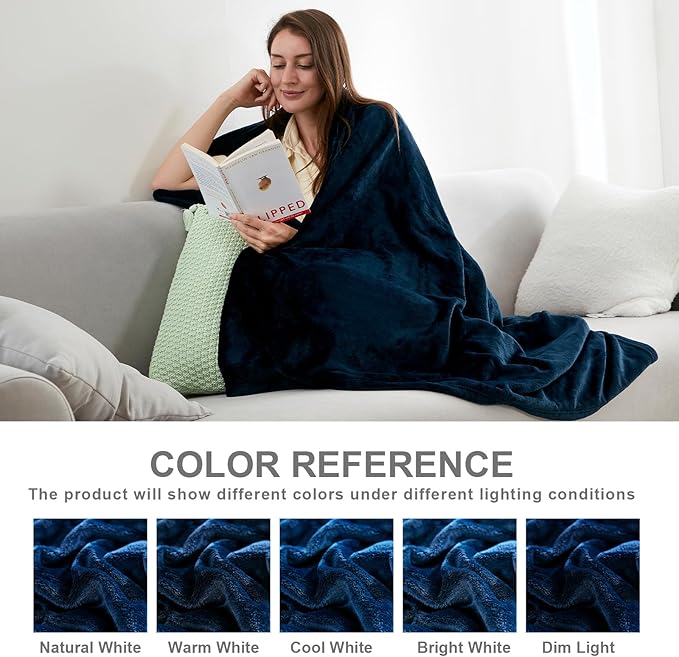 Hansleep Fleece Queen Blanket for Bed Fleece Navy, Queen Size Super Soft Flannel Fuzzy, Plush Cozy Blanket for All Seasons, Navy, Queen 90x90 Inches